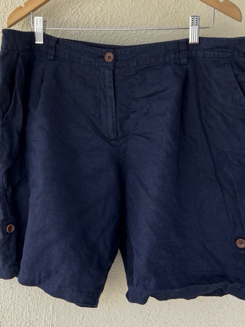 Eileen Fisher Navy Linen Shorts Women’s 16 Coastal Minimalist Lightweight Resort